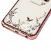 Samsung Galaxy J7 - Secret Garden Floral and Butterfly Bling Rhinestone Electroplated Clear Soft TPU Protective Phone Cover Case - Rose Gold and White Flower